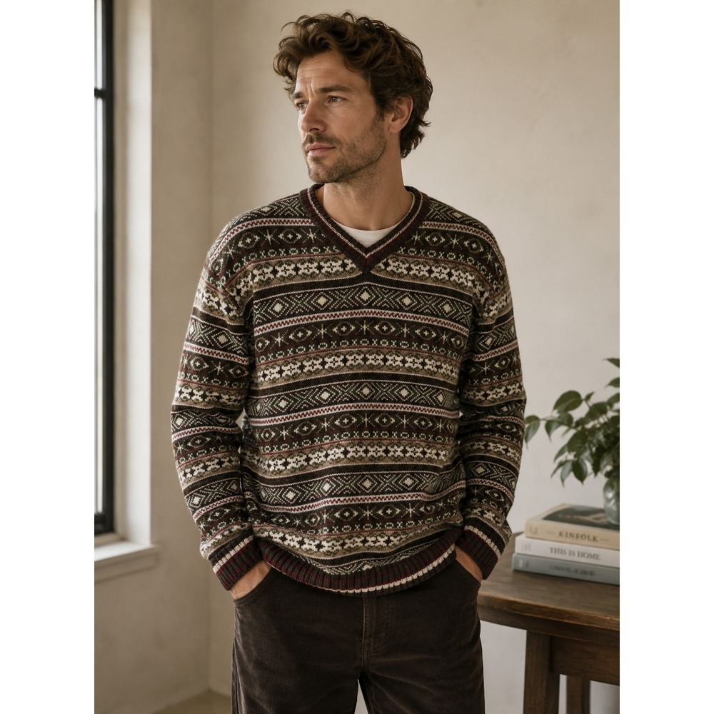 Maurices Mens 100% Wool Fair Isle Sweater Size Large Nordic Pattern Cozy Winter